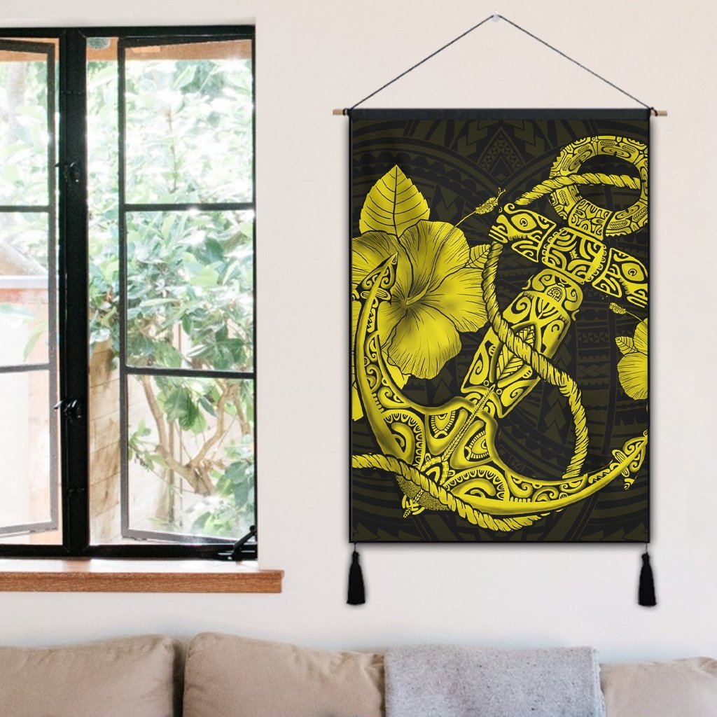 Hawaiian Anchor Poly Tribal Hibiscus Polynesian Hanging Poster Yellow - AH - Polynesian Pride