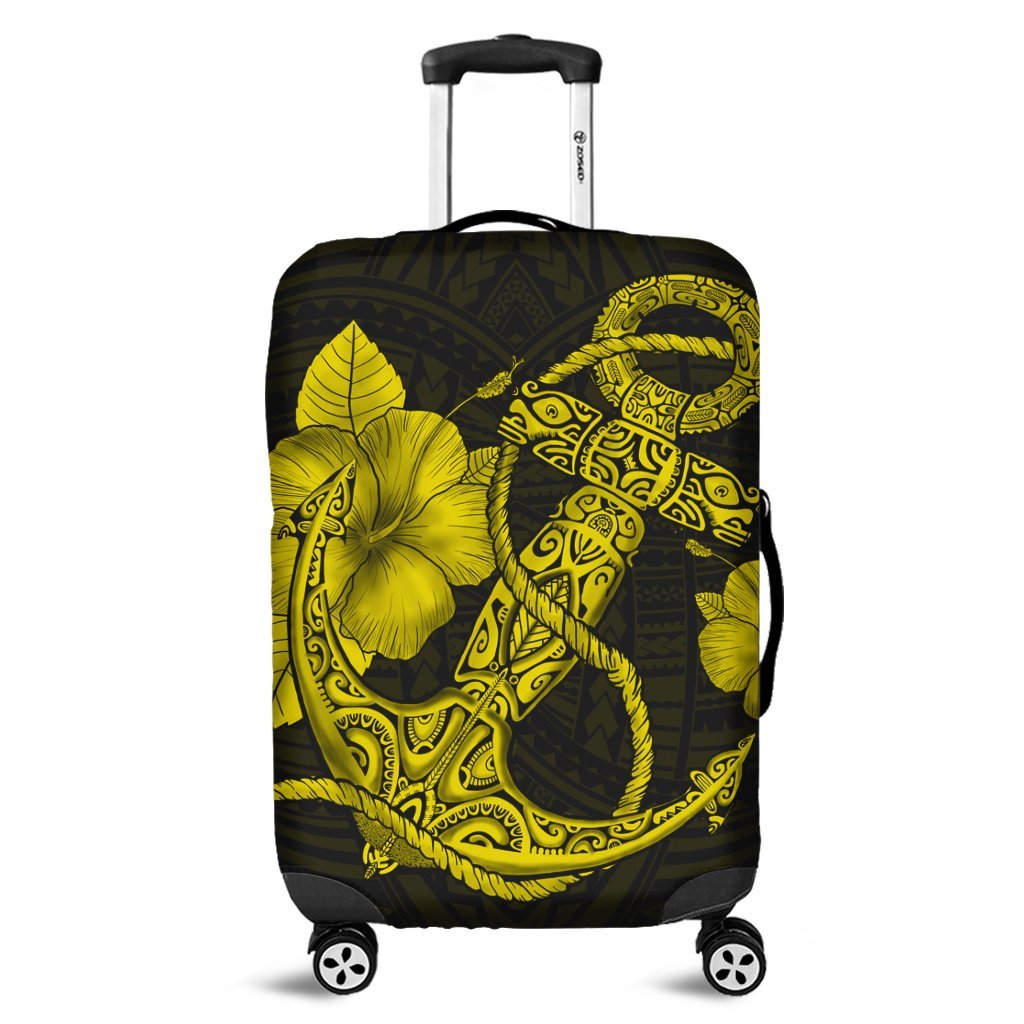 Hawaiian Anchor Poly Tribal Hibiscus Polynesian Luggage Covers Yellow - AH Black - Polynesian Pride