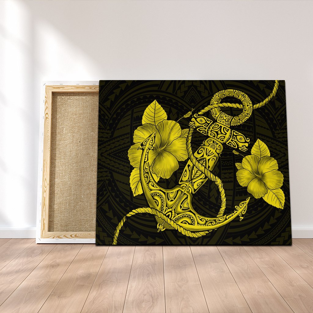 Hawaiian Anchor Poly Tribal Hibiscus Polynesian Canvas Yellow - AH Canvas Poly-cotton - Polynesian Pride