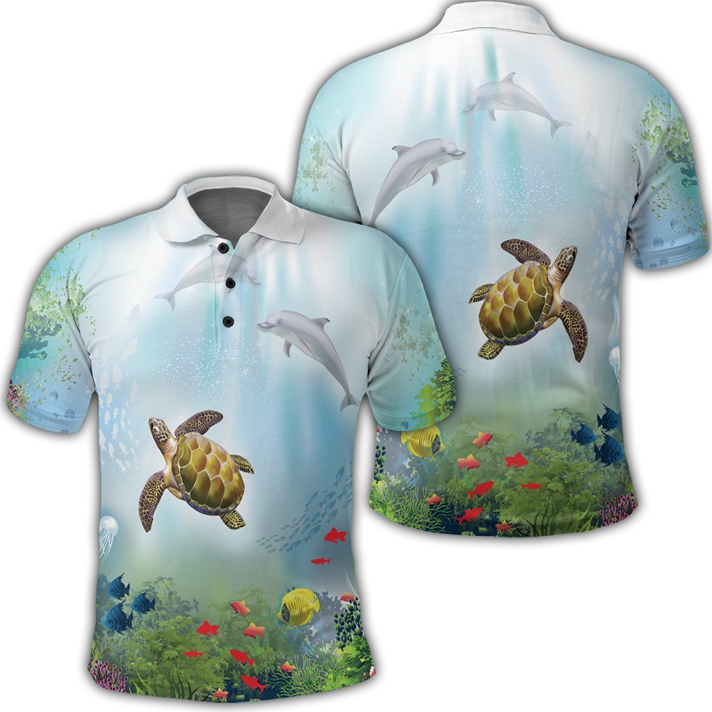 Hawaiian Animal In The Ocean Polynesian Polo Shirt Unisex Black - Polynesian Pride