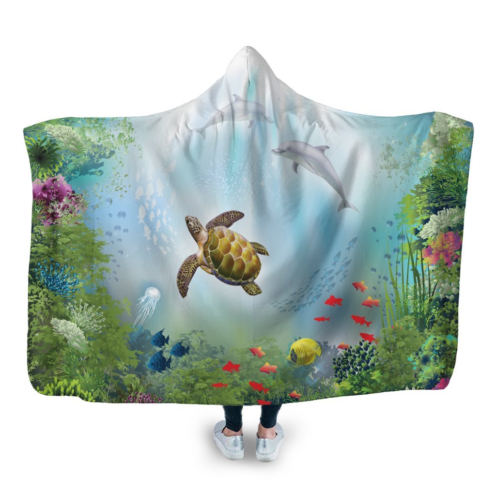 Hawaiian Animal In The Ocean Polynesian Hooded Blanket - AH Hooded Blanket White - Polynesian Pride