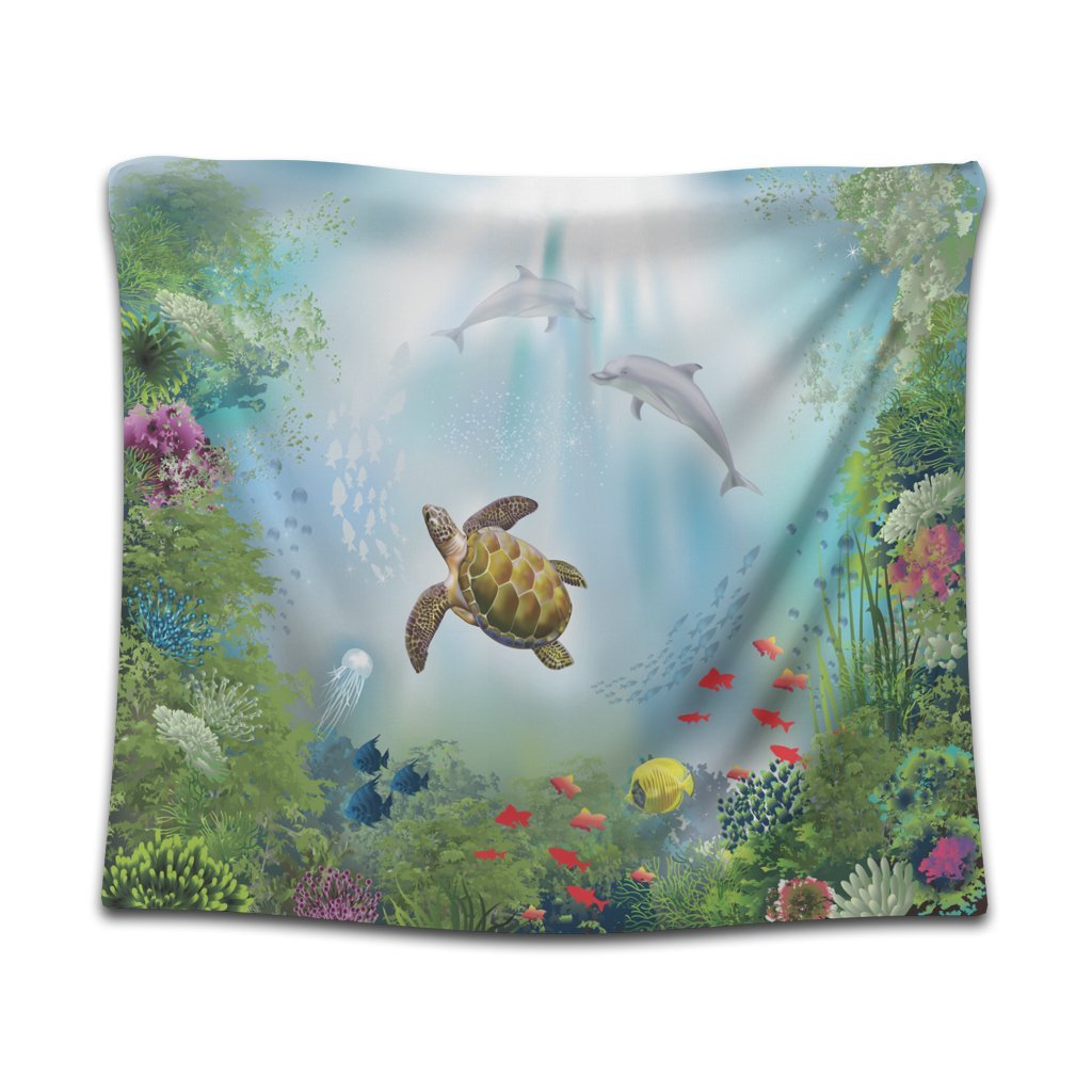 Hawaiian Animal In The Ocean Polynesian Tapestry - AH Wall Tapestry Black - Polynesian Pride