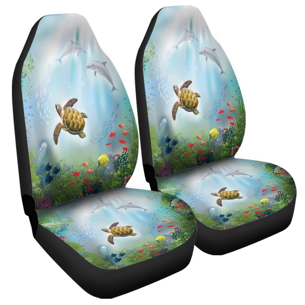 Hawaiian Animal In The Ocean Polynesian Car Seat Covers - AH Universal Fit Black - Polynesian Pride