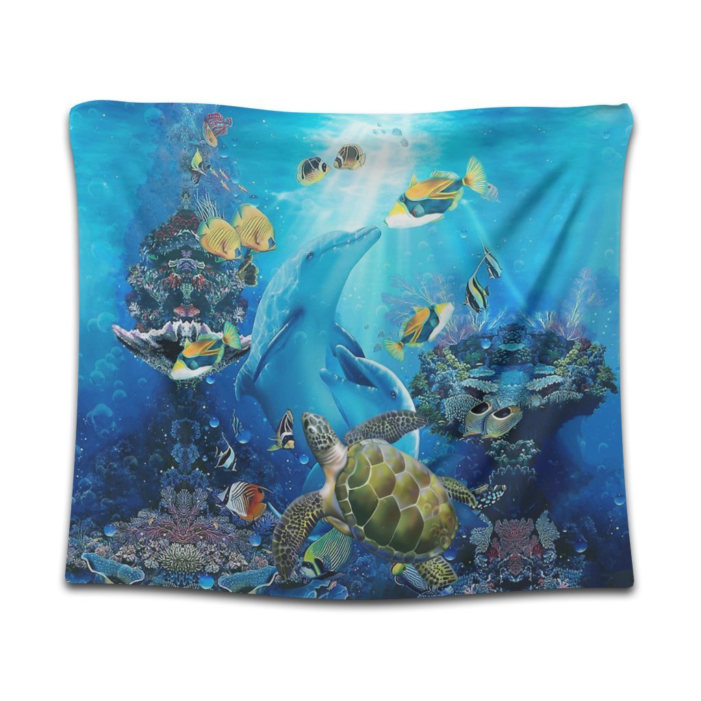 Hawaiian Animal Ocean Tapestry - AH Wall Tapestry Black - Polynesian Pride