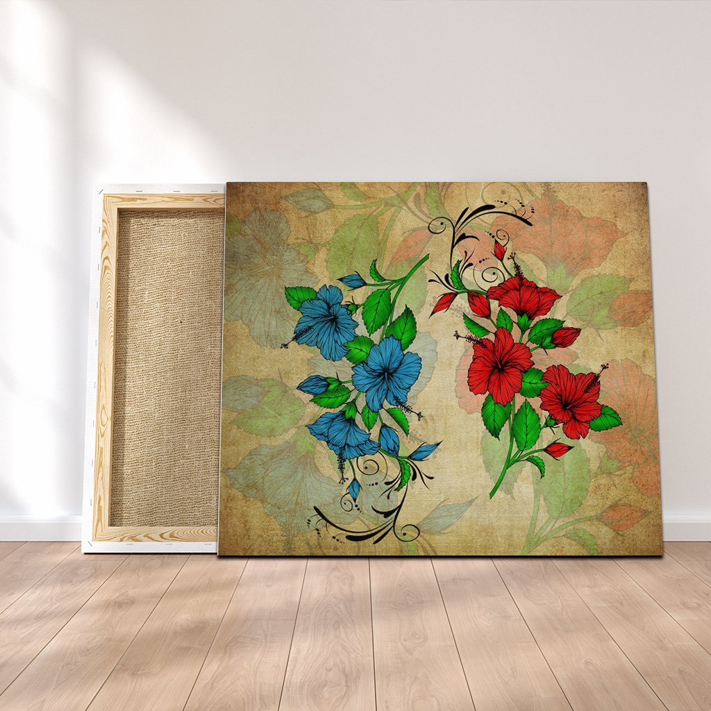 Hawaiian Blue And Red Hibiscus Polynesian Canvas - AH Canvas Poly-cotton - Polynesian Pride