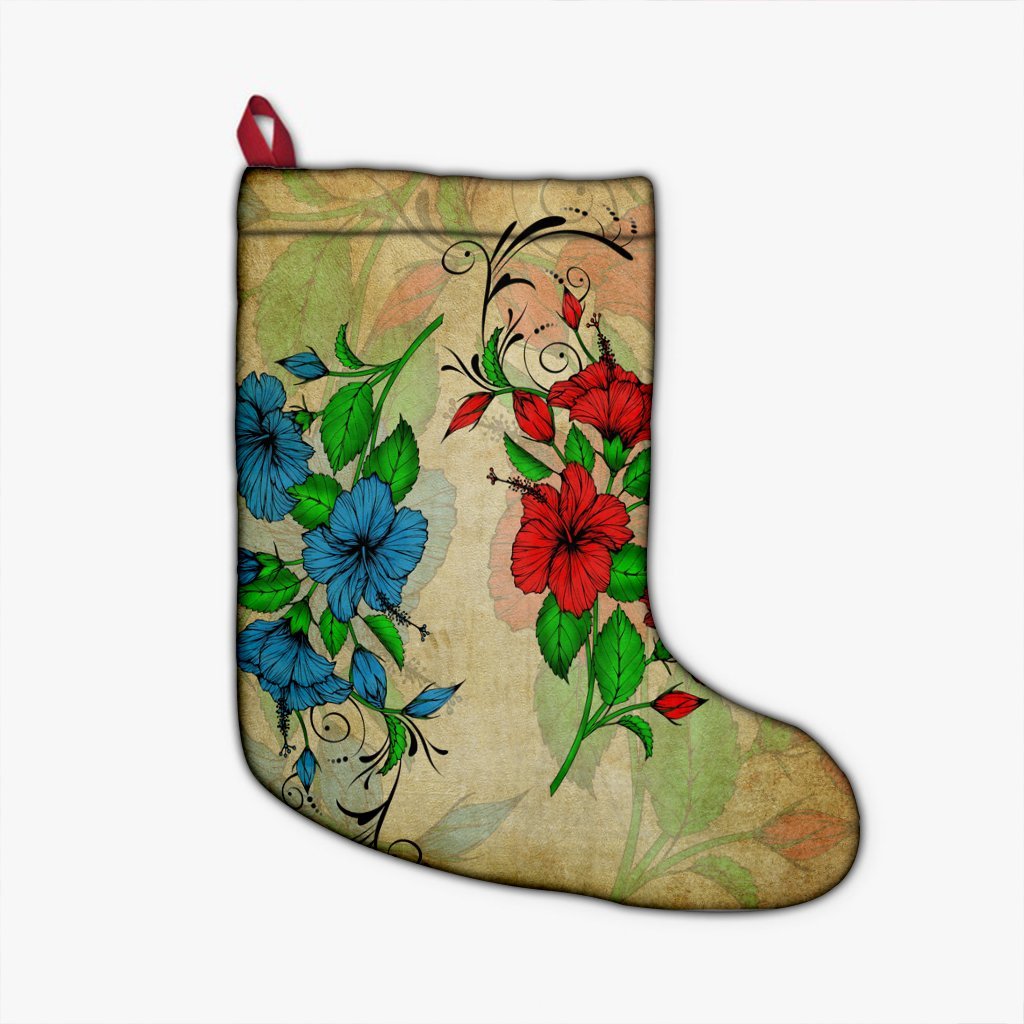 Hawaiian Blue And Red Hibiscus Polynesian Christmas Stocking - AH Christmas Stocking 26 X 42 cm Black - Polynesian Pride