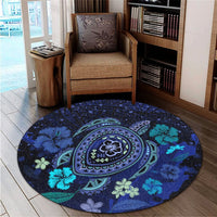 Hawaiian Blue Ocean Honu And Flowers Round Carpet AH - Polynesian Pride