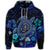 Hawaiian Blue Ocean Honu and Flowers Zip Hoodie - Polynesian Pride