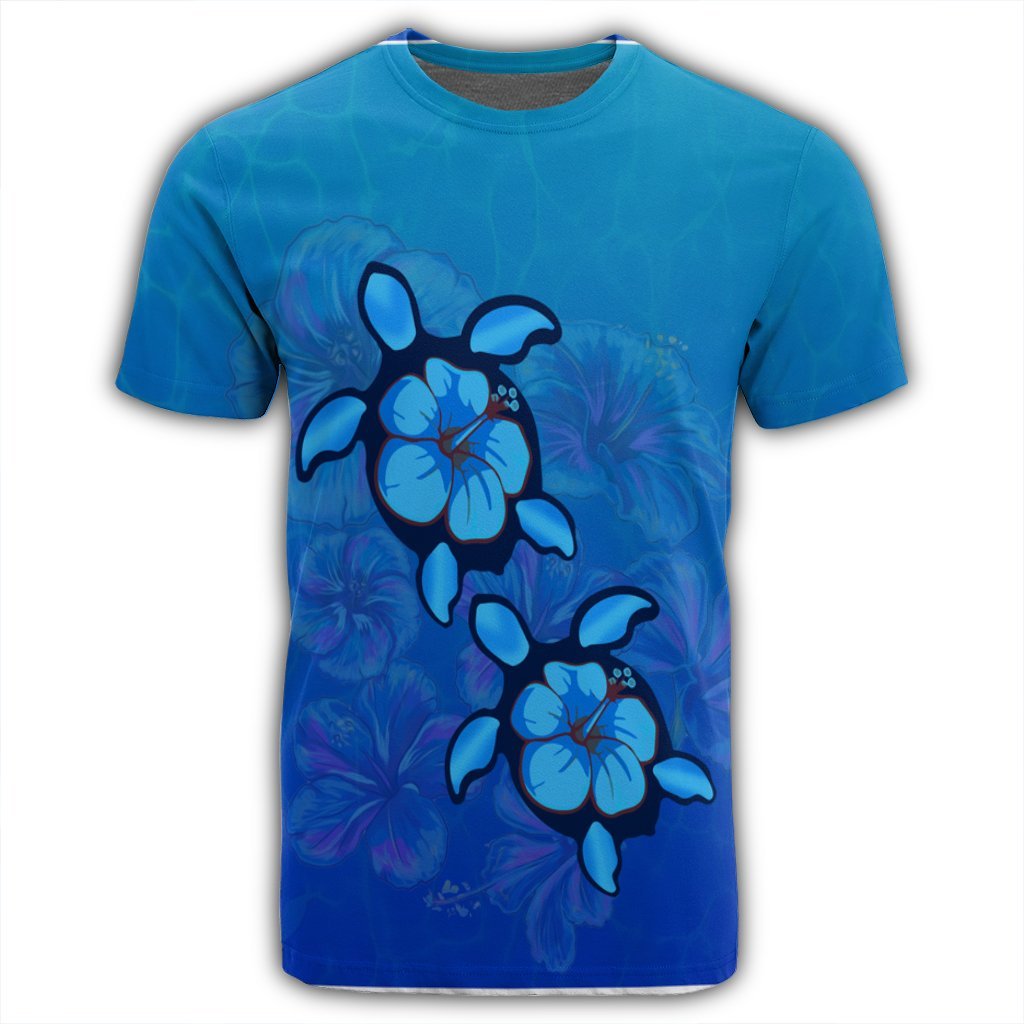 Hawaiian Blue Turtle and Hibiscus Polynesian T Shirt - Polynesian Pride