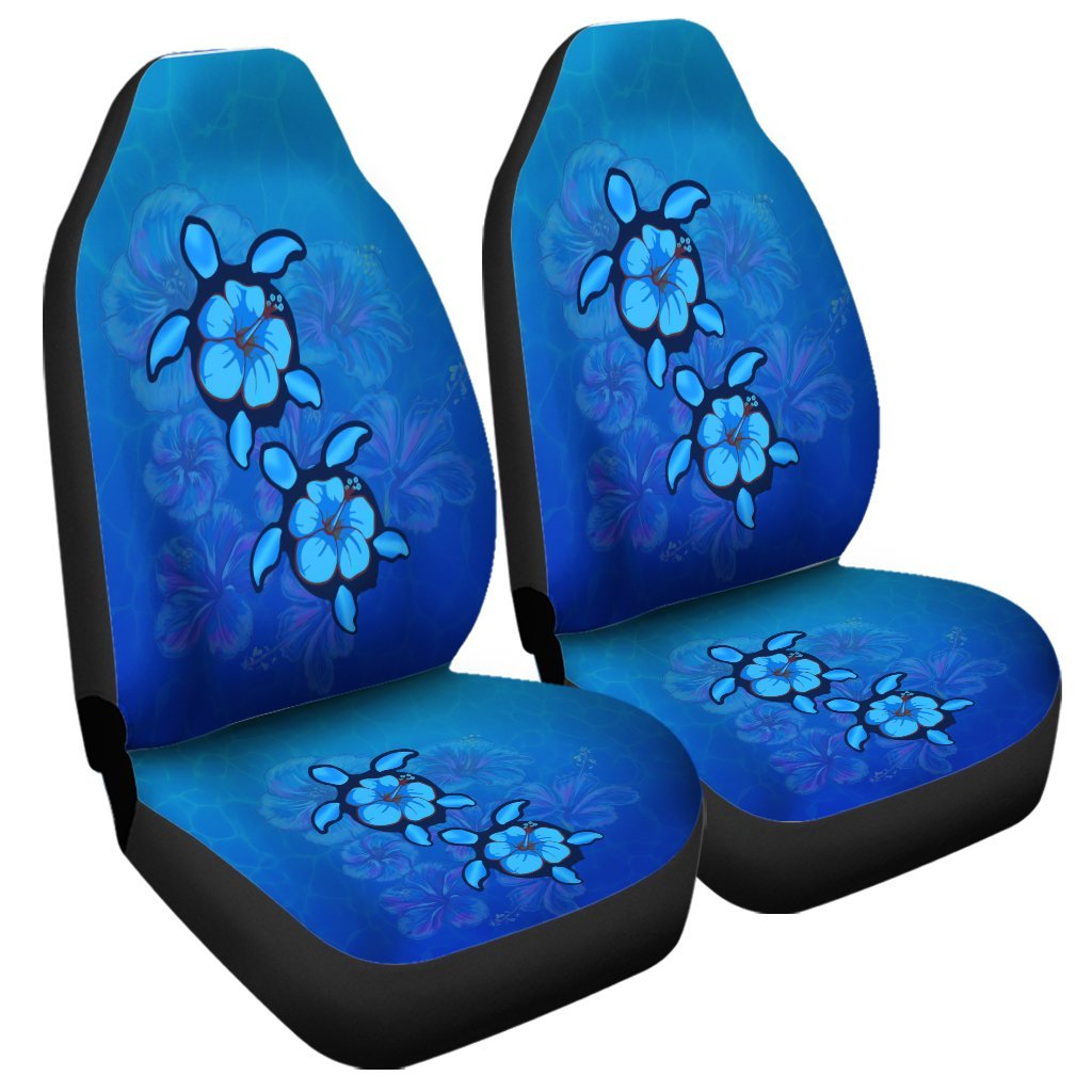 Hawaiian Blue Turtle and Hibiscus Polynesian Car Seat Covers - AH Universal Fit Black - Polynesian Pride