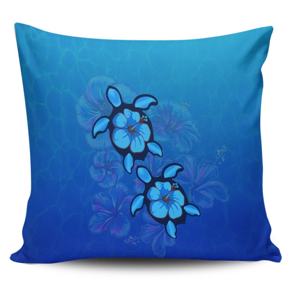 Hawaiian Blue Turtle and Hibiscus Polynesian Pillow Covers - AH Pillow Covers Black - Polynesian Pride