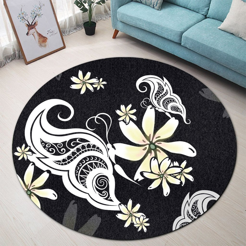 Hawaiian Butterfly Plumeria Polynesian Round Carpet - AH - Polynesian Pride