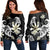 Hawaiian Butterfly Plumeria Polynesian Women's Off Shoulder Sweater - AH Black - Polynesian Pride