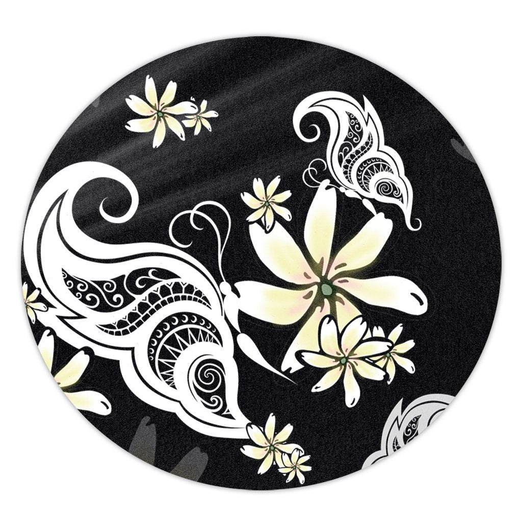 Hawaiian Butterfly Plumeria Polynesian Round Carpet - AH Round Carpet Luxurious Plush - Polynesian Pride