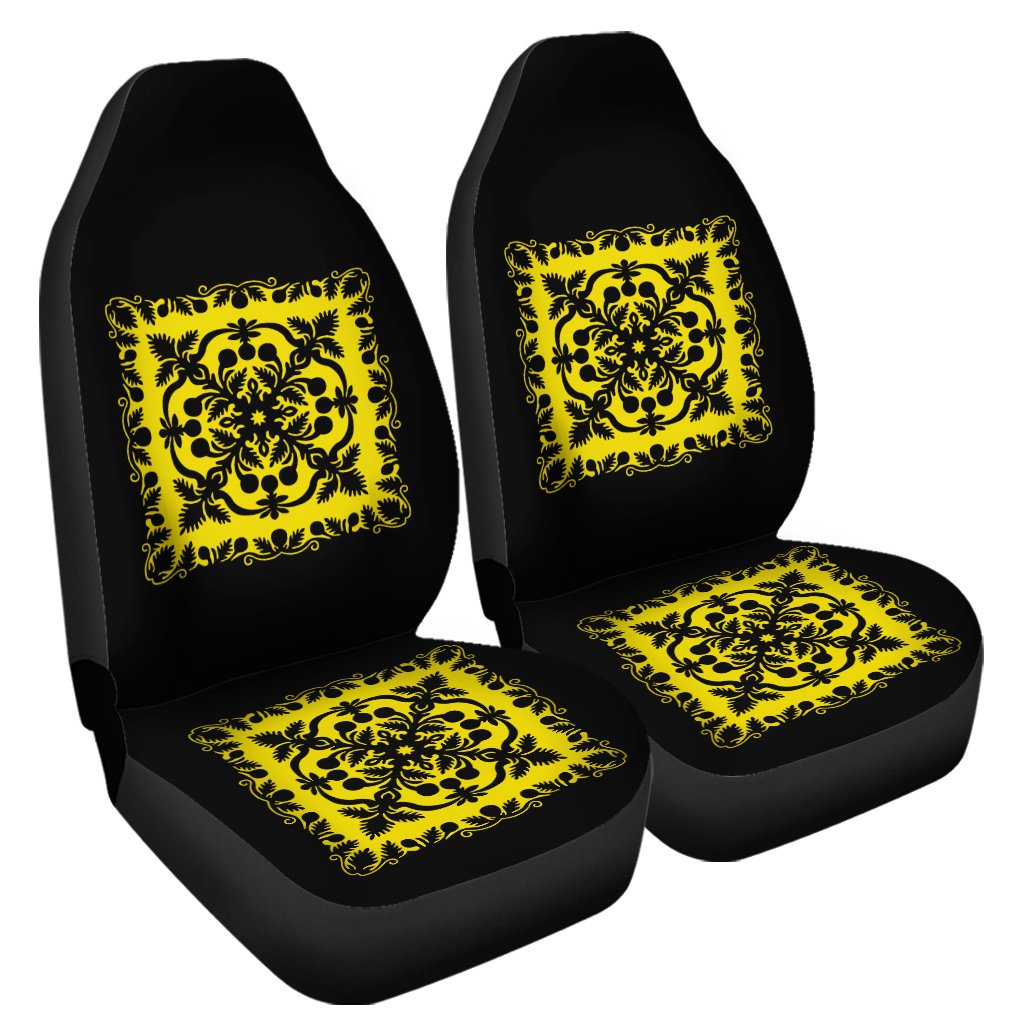 Hawaiian Car Seat Cover Royal Pattern - Black And Yellow Universal Fit Black - Polynesian Pride