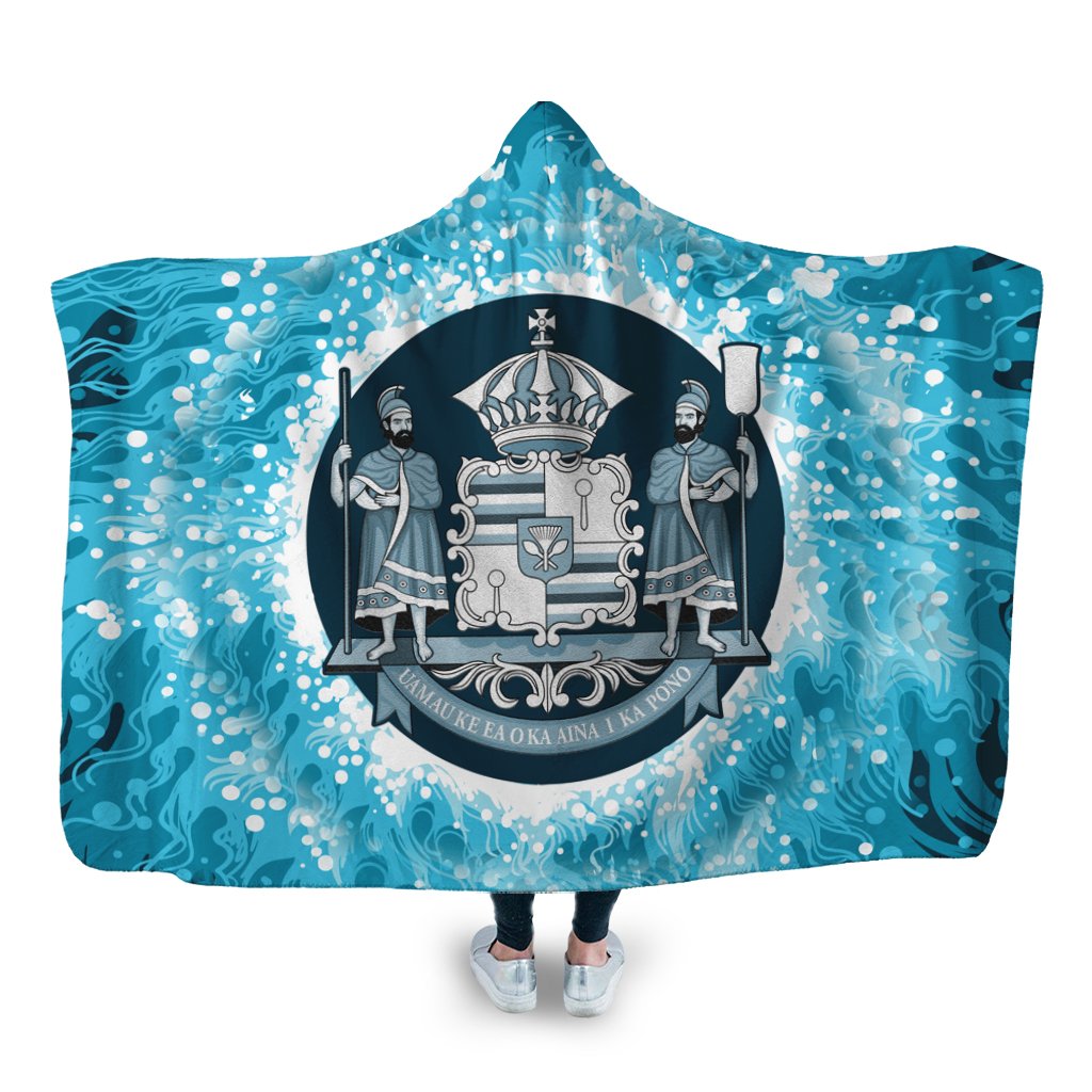 Hawaiian Coat Of Arms Polynesian Hooded Blanket - AH Hooded Blanket White - Polynesian Pride