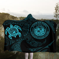 Hawaiian Coat Of Arms Turtle Polynesian Hooded Blanket Blue AH - Polynesian Pride