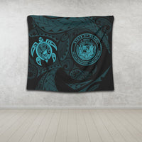 Hawaiian Coat Of Arms Turtle Polynesian Tapestry Blue AH - Polynesian Pride