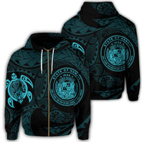Hawaiian Coat of Arms Turtle Polynesian Zip Hoodie Blue Unisex Art - Polynesian Pride