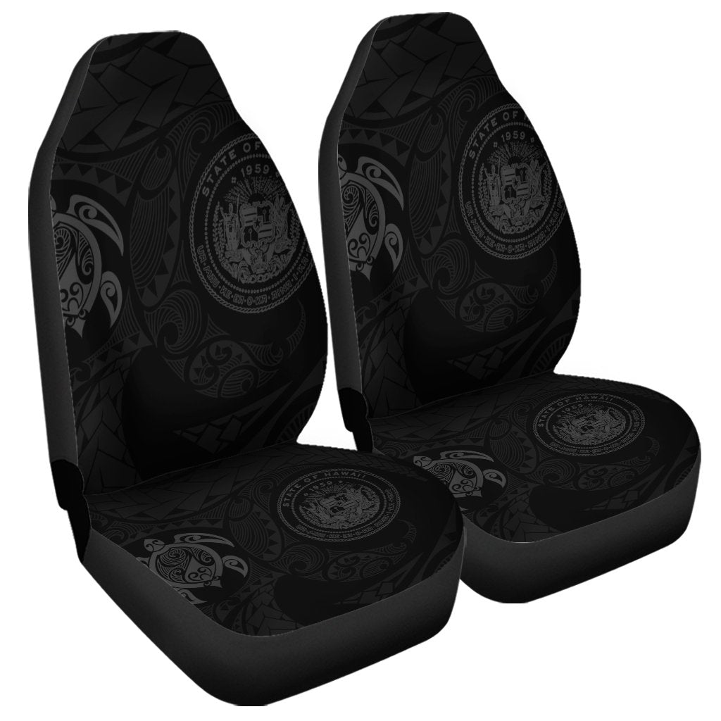 Hawaiian Coat Of Arms Turtle Polynesian Car Seat Covers Gray AH Universal Fit Black - Polynesian Pride