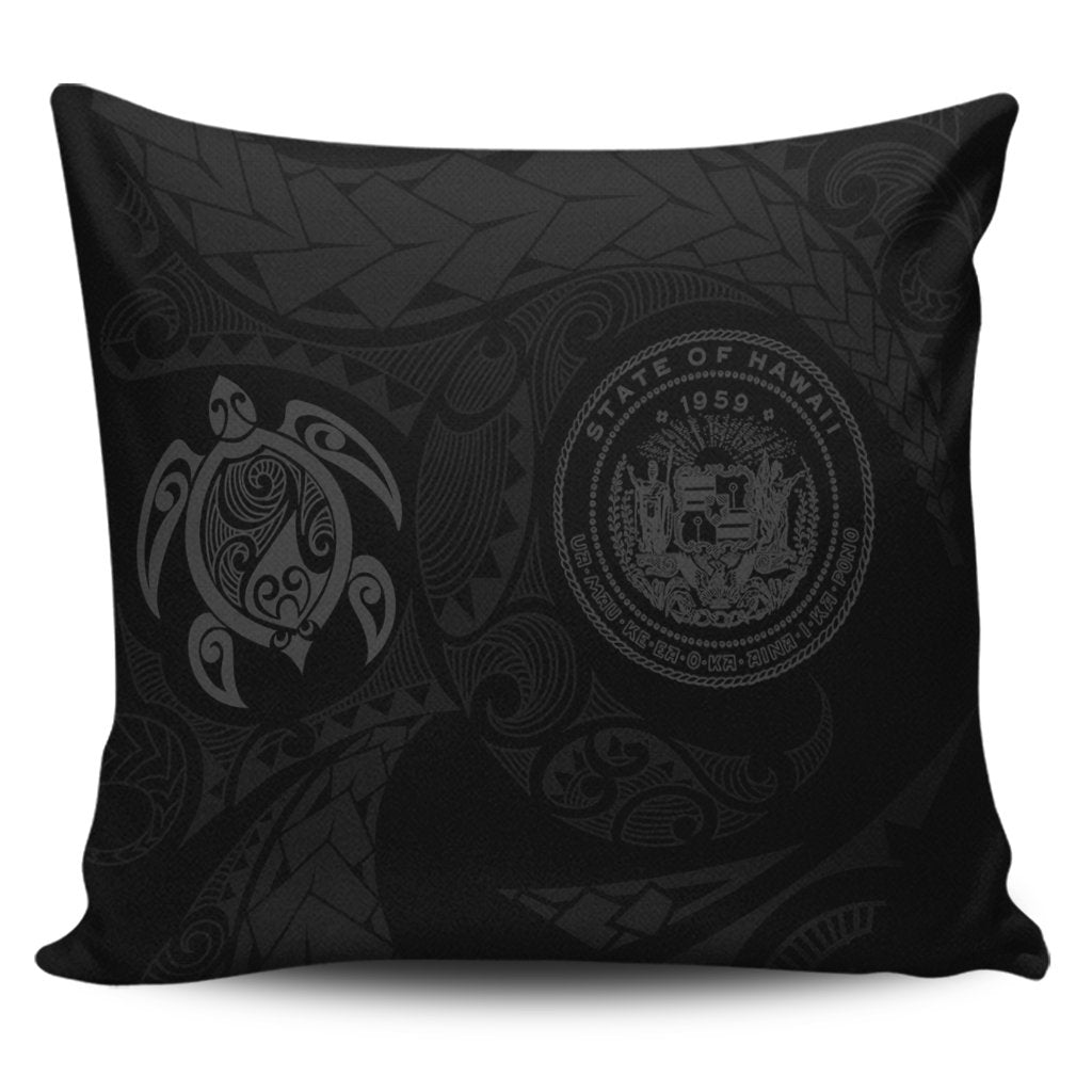 Hawaiian Coat Of Arms Turtle Polynesian Pillow Covers Gray AH Pillow Covers Black - Polynesian Pride