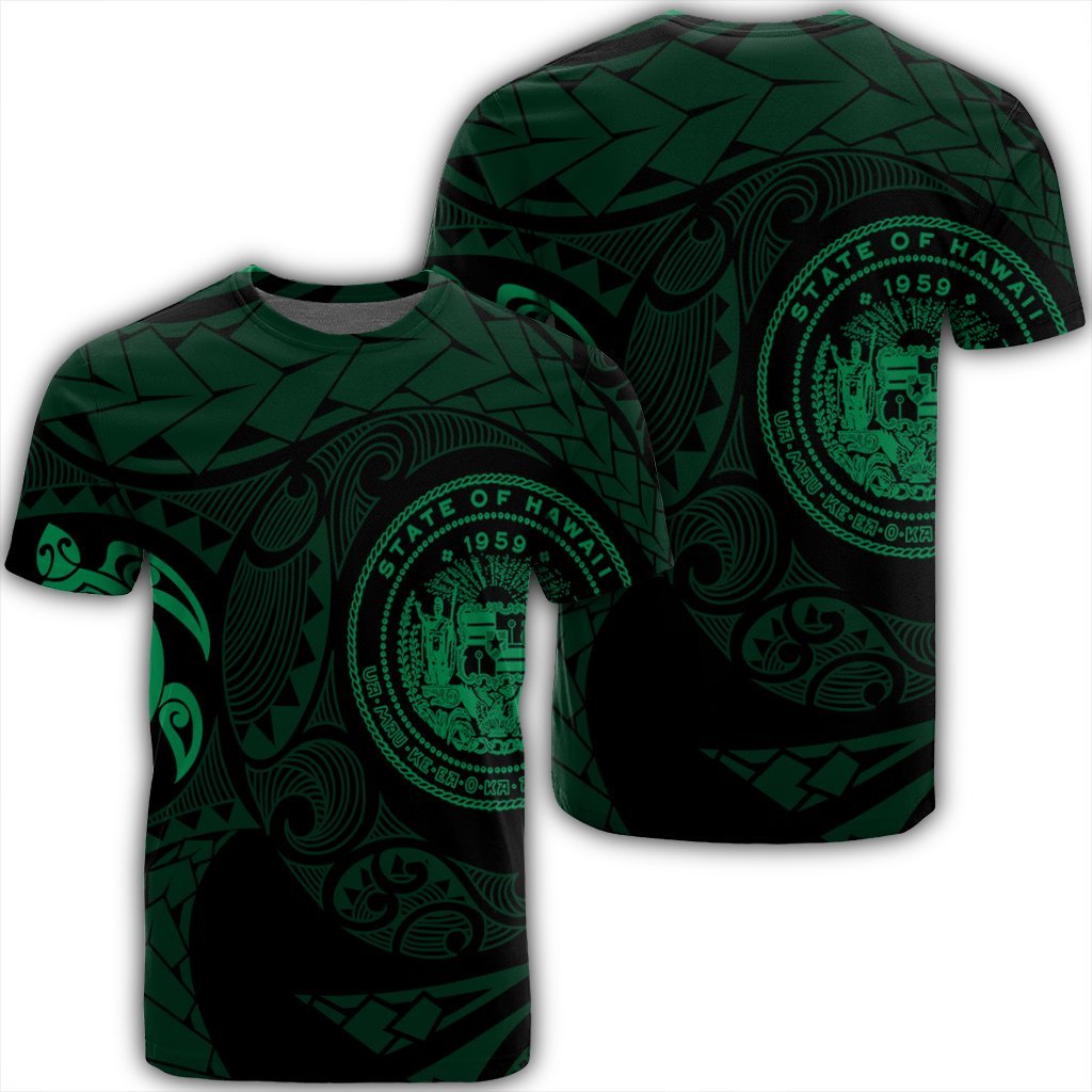 Hawaiian Coat of Arms Turtle Polynesian T Shirt Green Unisex Black - Polynesian Pride