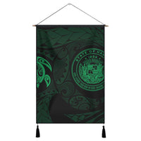 Hawaiian Coat Of Arms Turtle Polynesian Hanging Poster Green AH Hanging Poster Cotton And Linen - Polynesian Pride
