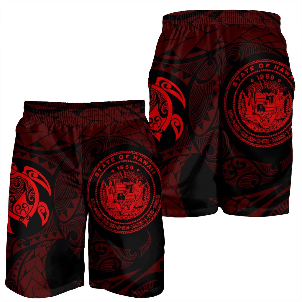 Hawaiian Coat Of Arms Turtle Polynesian Men's Shorts Red AH - Polynesian Pride