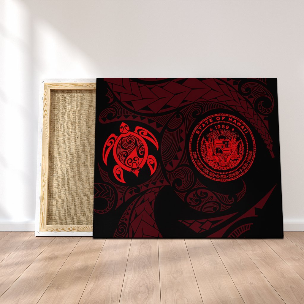 Hawaiian Coat Of Arms Turtle Polynesian Canvas Red AH Canvas Poly-cotton - Polynesian Pride