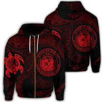 Hawaiian Coat of Arms Turtle Polynesian Zip Hoodie Red Unisex Art - Polynesian Pride