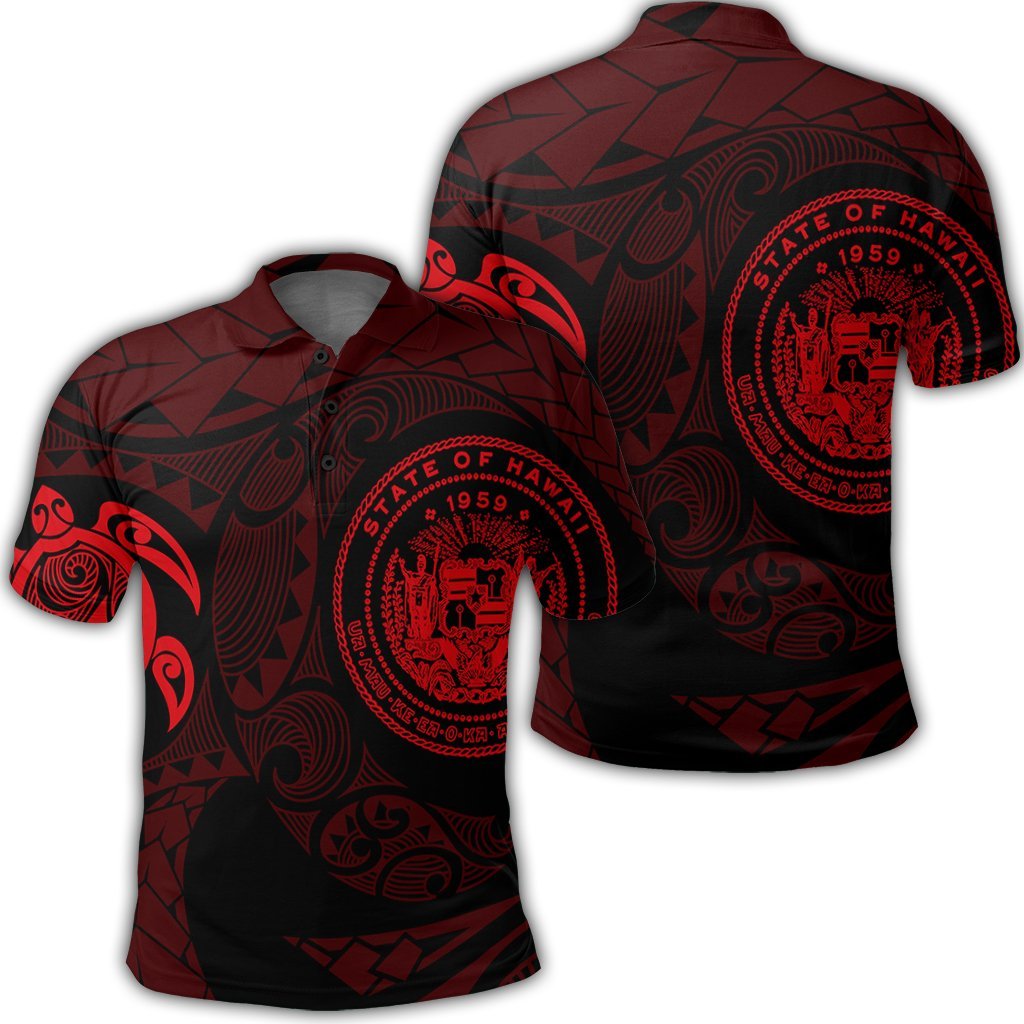 Hawaiian Coat Of Arms Turtle Polynesian Polo Shirt Red Unisex Black - Polynesian Pride