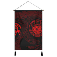 Hawaiian Coat Of Arms Turtle Polynesian Hanging Poster Red AH Hanging Poster Cotton And Linen - Polynesian Pride