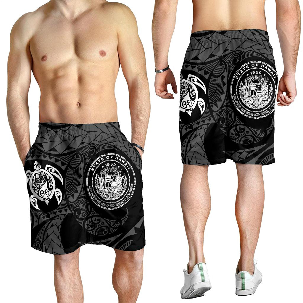 Hawaiian Coat Of Arms Turtle Polynesian Men's Shorts White AH - Polynesian Pride