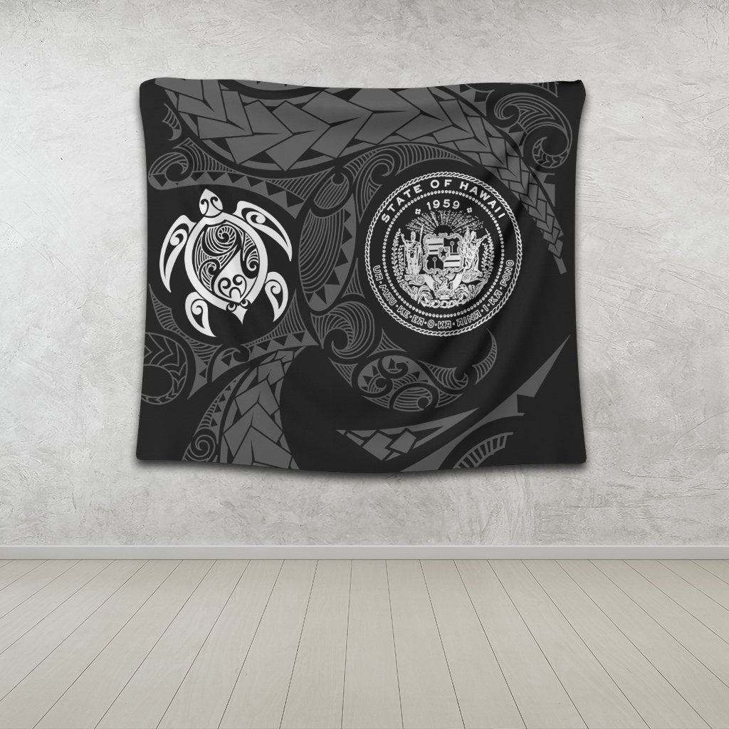 Hawaiian Coat Of Arms Turtle Polynesian Tapestry White AH - Polynesian Pride