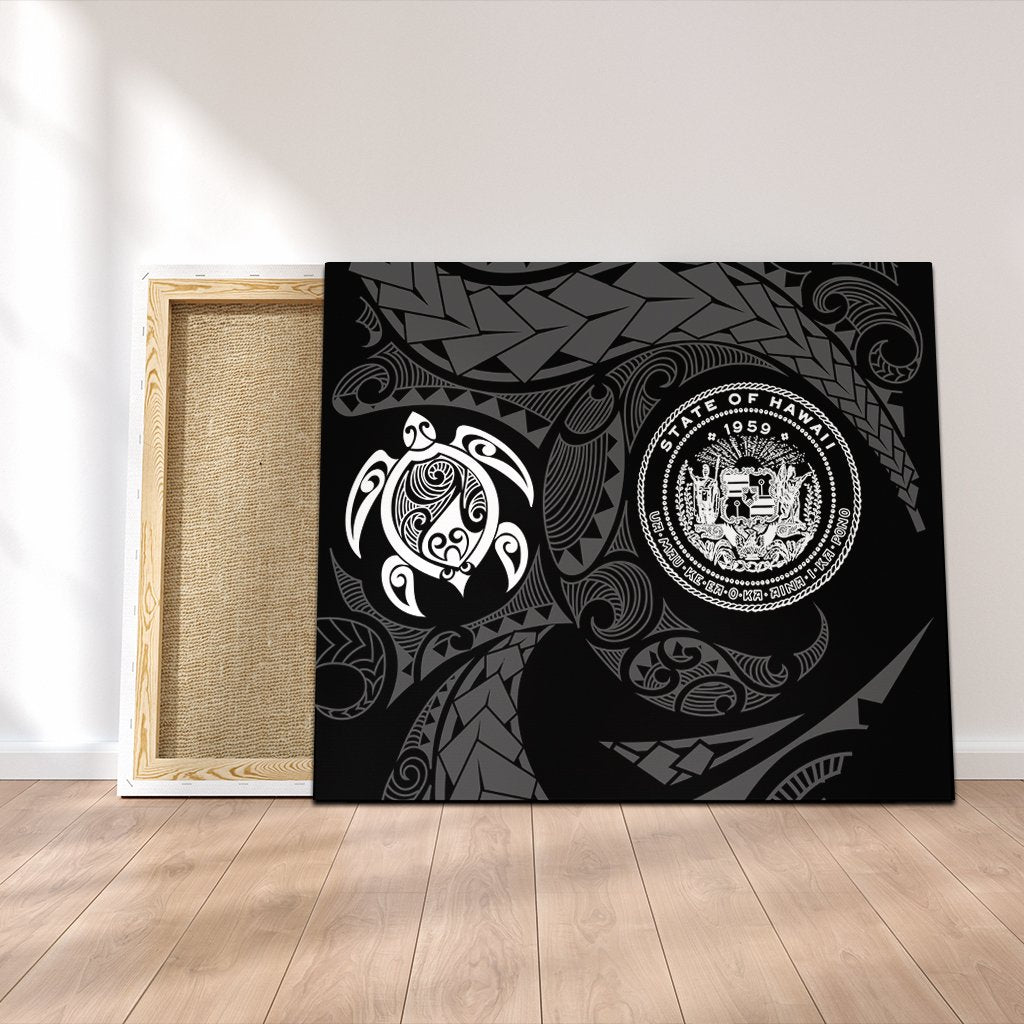 Hawaiian Coat Of Arms Turtle Polynesian Canvas White AH Canvas Poly-cotton - Polynesian Pride