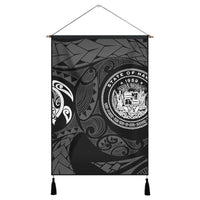 Hawaiian Coat Of Arms Turtle Polynesian Hanging Poster White AH Hanging Poster Cotton And Linen - Polynesian Pride