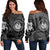 Hawaiian Coat Of Arms Turtle Polynesian Women's Off Shoulder Sweater White AH Black - Polynesian Pride