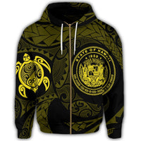 Hawaiian Coat of Arms Turtle Polynesian Zip Hoodie Yellow - Polynesian Pride