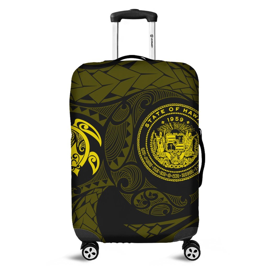 Hawaiian Coat Of Arms Turtle Polynesian Luggage Covers Yellow AH Black - Polynesian Pride