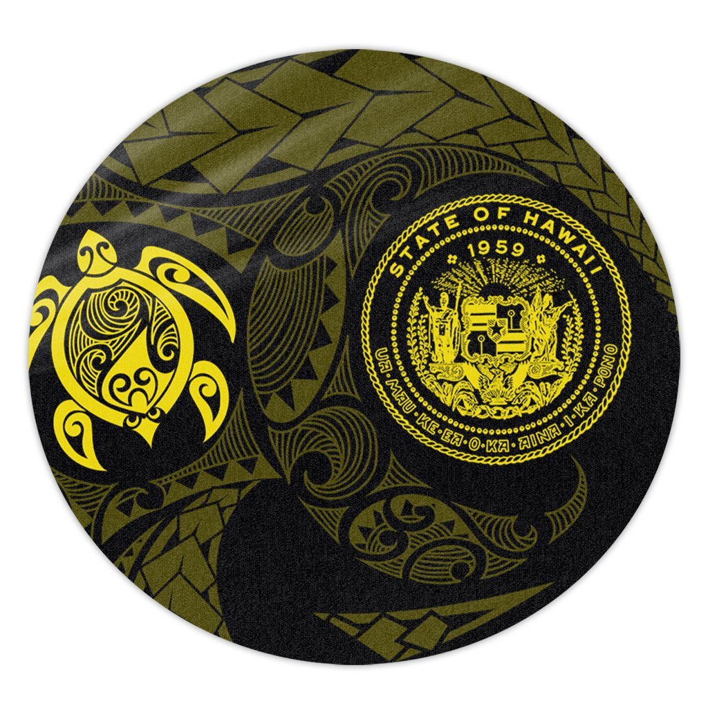 Hawaiian Coat Of Arms Turtle Polynesian Round Carpet Yellow AH Round Carpet Luxurious Plush - Polynesian Pride