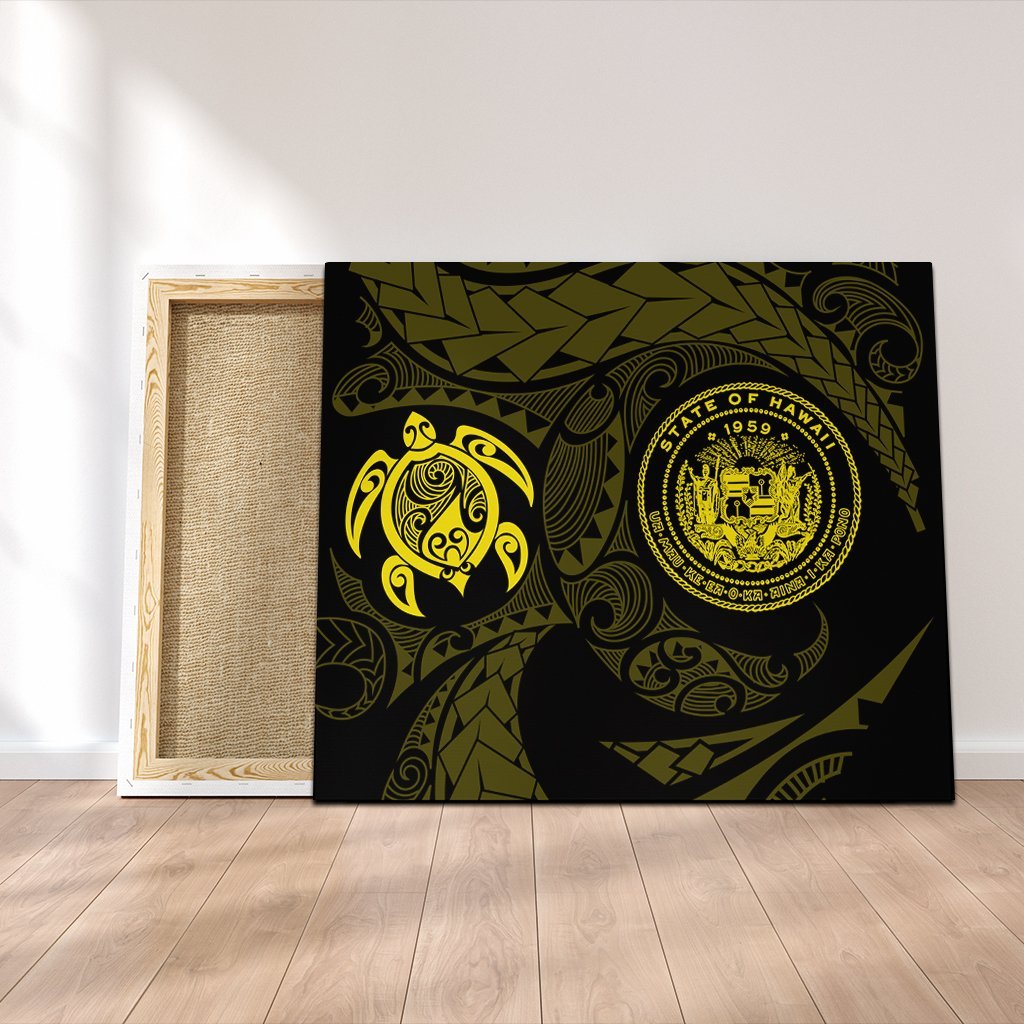 Hawaiian Coat Of Arms Turtle Polynesian Canvas Yellow AH Canvas Poly-cotton - Polynesian Pride