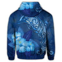 Hawaiian Dolphin Hibiscus Tropic Blue Polynesian Zip Hoodie - Polynesian Pride