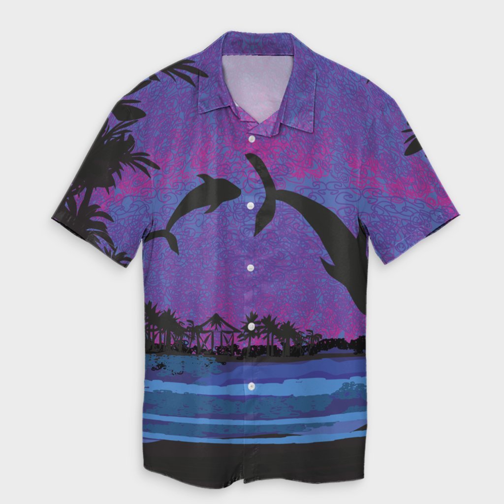 Hawaiian Dolphin In Night Polynesian Hawaiian Shirt - AH Unisex Black - Polynesian Pride