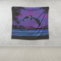 Hawaiian Dolphin In Night Polynesian Tapestry - AH - Polynesian Pride