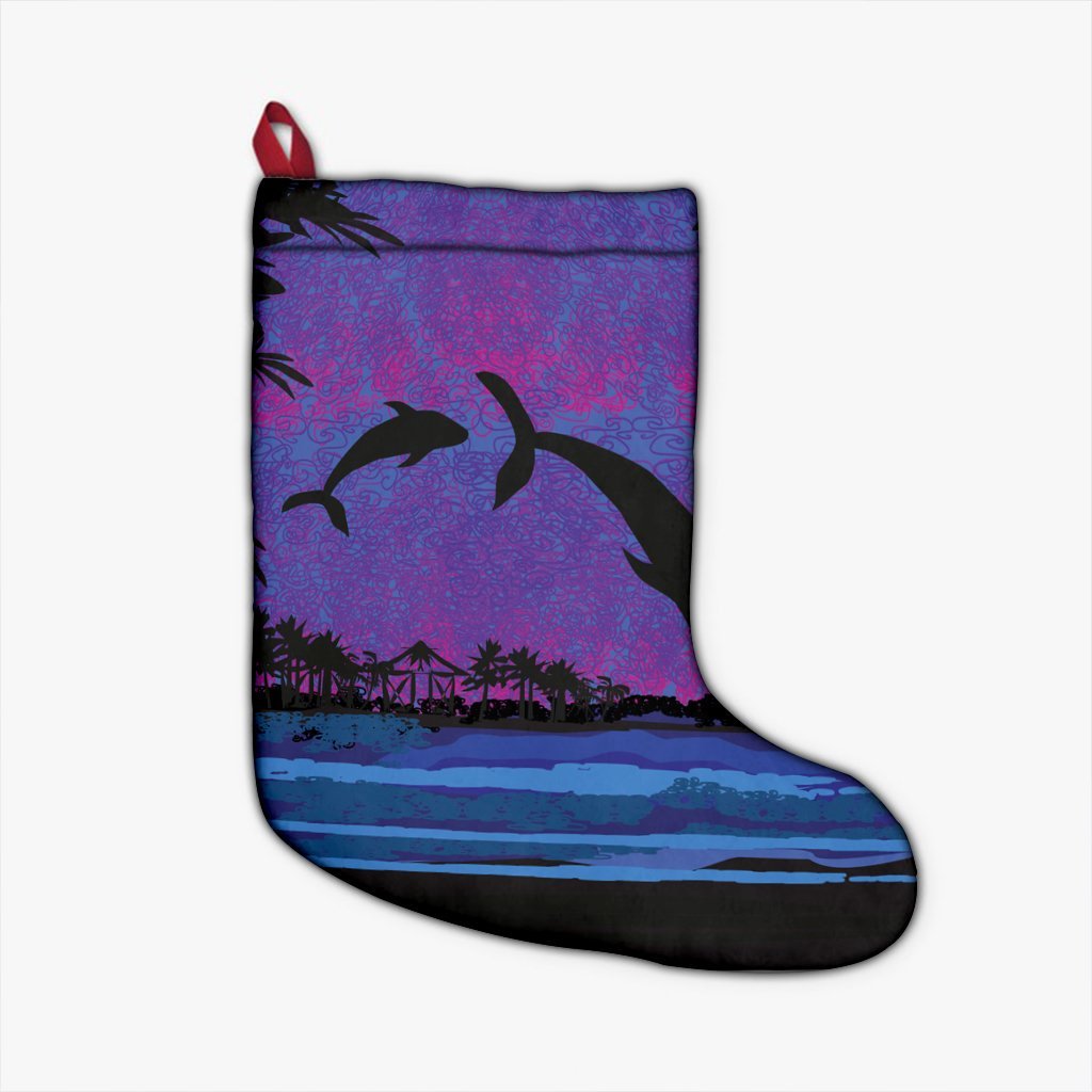 Hawaiian Dolphin In Night Polynesian Christmas Stocking - AH Christmas Stocking 26 X 42 cm Black - Polynesian Pride