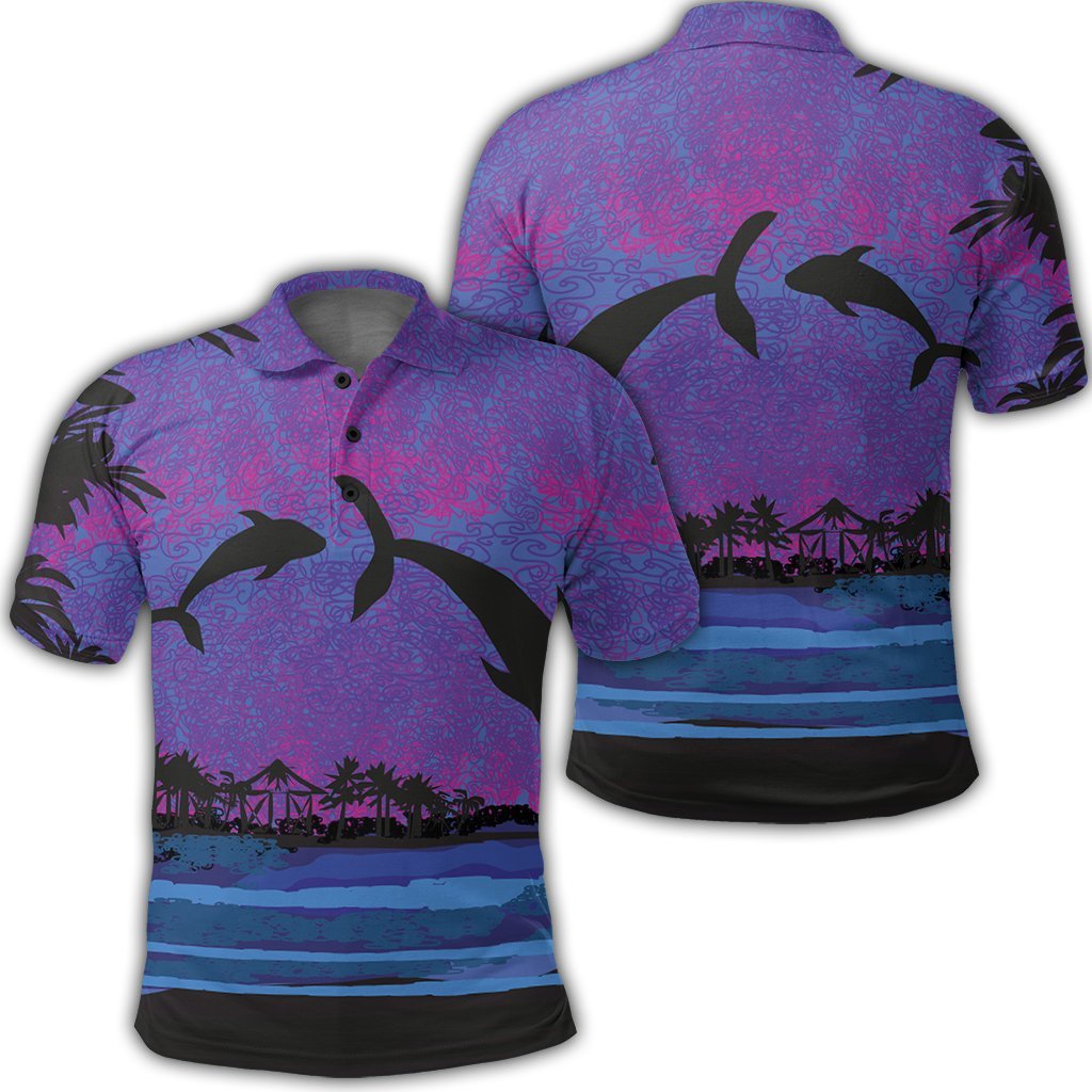 Hawaiian Dolphin In Night Polynesian Polo Shirt Unisex Black - Polynesian Pride