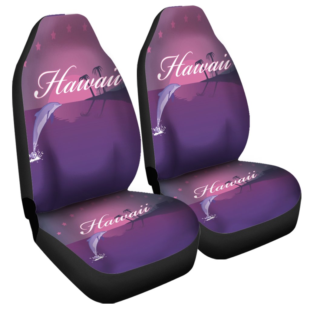 Hawaiian Dolphin Violet Polynesian Car Seat Covers - AH Universal Fit Black - Polynesian Pride