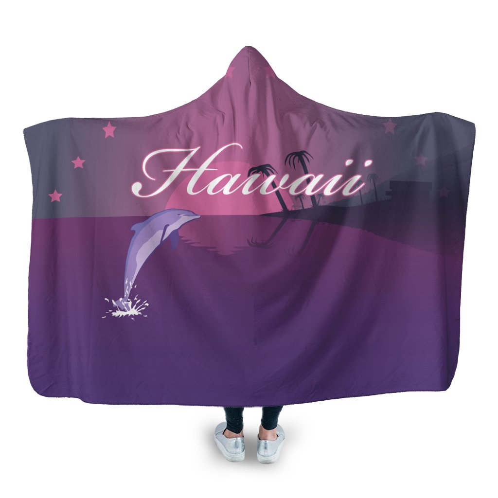 Hawaiian Dolphin Violet Polynesian Hooded Blanket - AH Hooded Blanket White - Polynesian Pride