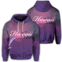 Hawaiian Dolphin Violet Polynesian Zip Hoodie Unisex Art - Polynesian Pride