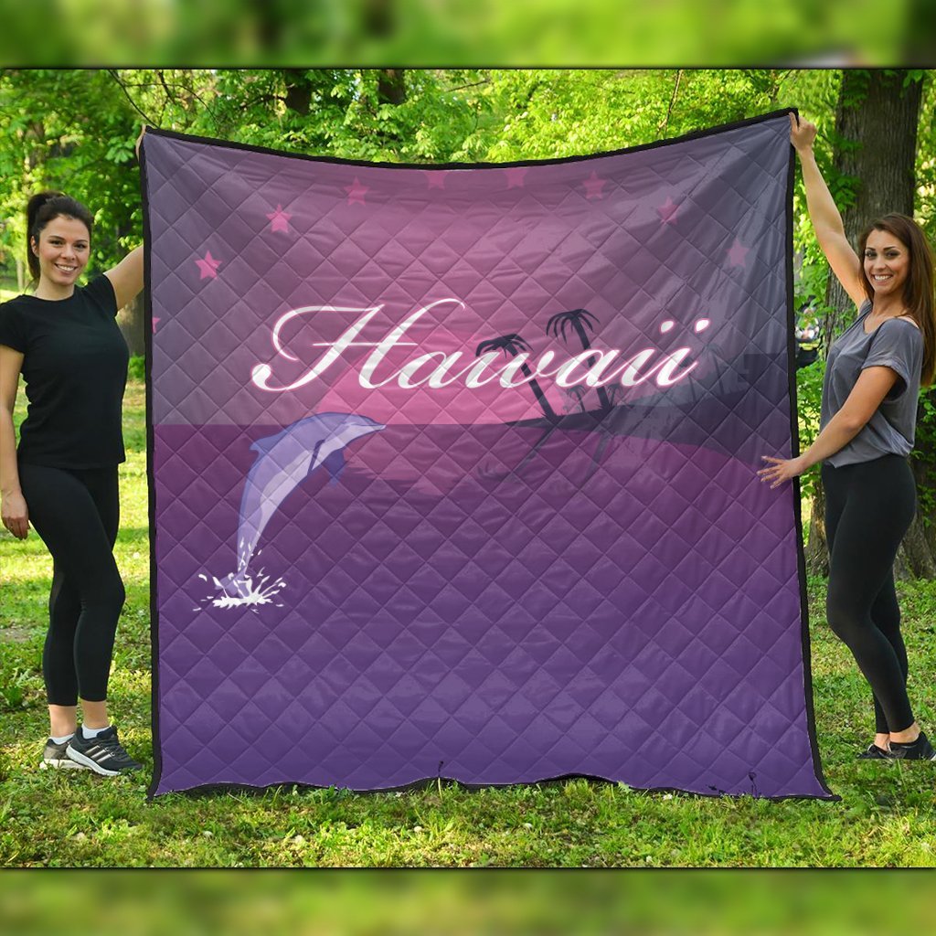 Hawaiian Dolphin Violet Polynesian Premium Quilts - AH Black - Polynesian Pride